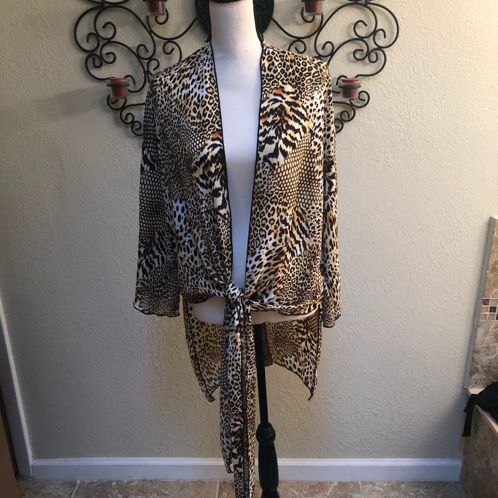 Animal print kimono style top.